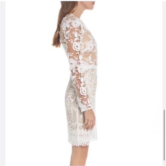 ML Monique Lhuillier White & Beige nude Lacey Cocktail formal Dress xs 3D Sz 2 - Picture 6 of 17